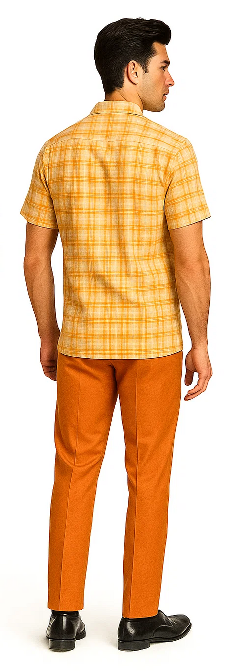 Mens Textured Plaid Walking Suit in orange/cream by Dreams by Zacchi β 2 Piece Leisure Outfit with Matching Shirt and Pants - $99