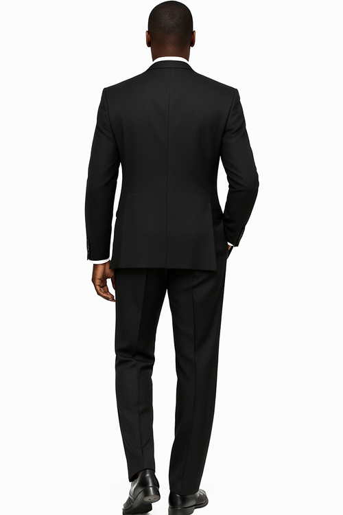 Mens Tiglio Rosso Suit - Wide Leg Baggy Pants - 100% Wool Black Three-Piece Suit with Double-Breasted Vest and Peak Lapel by USA Men's Outlet