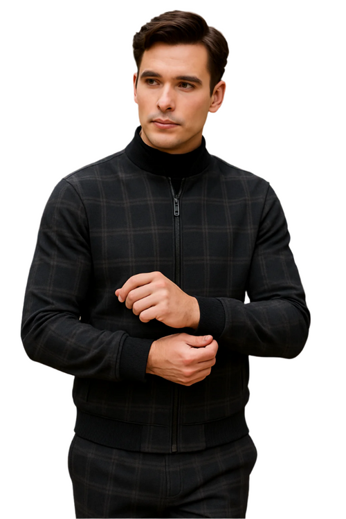 Men's Tazio Track Suit Set: Stylish Black Plaid Jacket & Pant