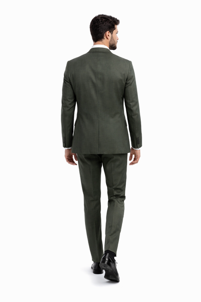 Men's Olive Green Sharkskin Suit with Vest by Tazio