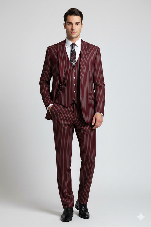Mens Classic Vested Shiny Sharkskin Blue Suit by Vinci