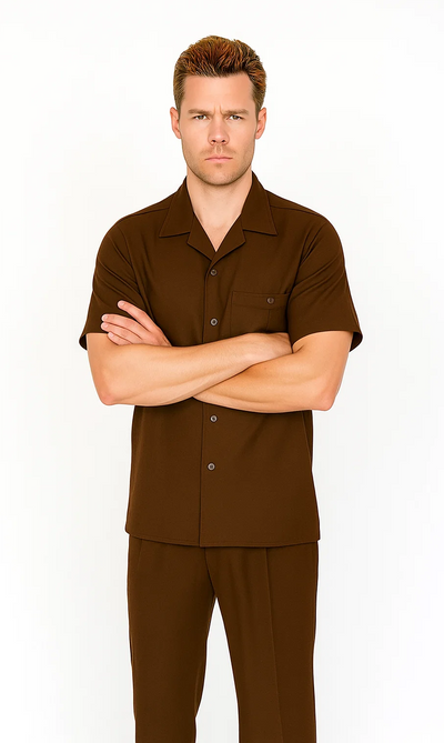 Mens Walking Suit in Color Brown leisure suit casual Matching Shirt and Pants $99