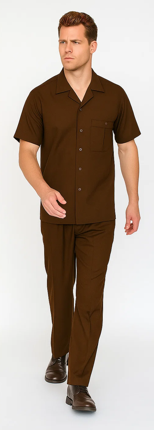 Mens Walking Suit in Color Brown leisure suit casual Matching Shirt and Pants $99