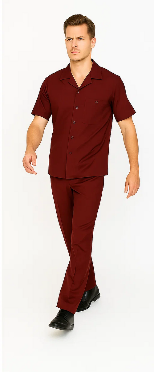 Mens Walking Suit in Color Burgundy leisure suit casual Matching Shirt and Pants $99