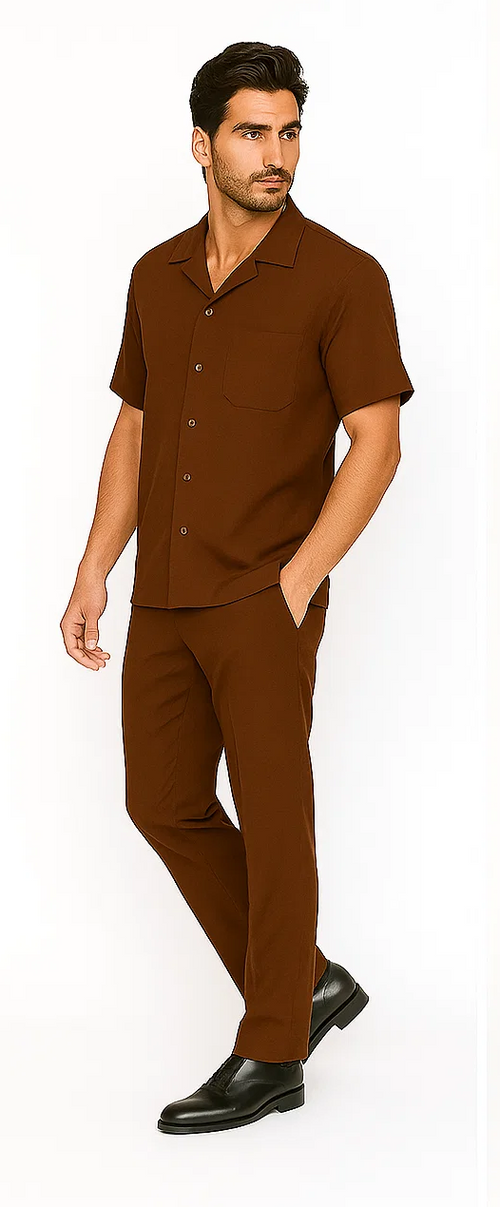 Mens Walking Suit in Color cognac leisure suit casual Matching Shirt and Pants $99