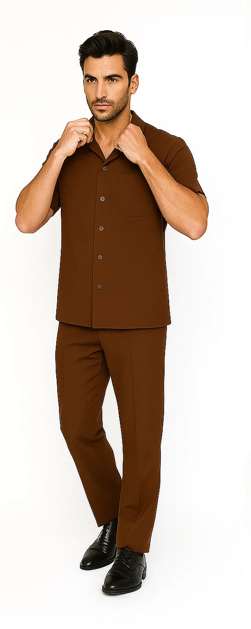 Mens Walking Suit in Color cognac leisure suit casual Matching Shirt and Pants $99