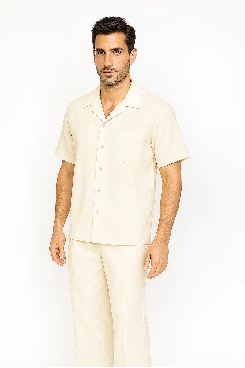 Mens Walking Suit in Color cream leisure suit casual Matching Shirt and Pants $99
