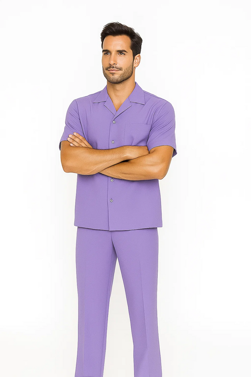 Mens Walking Suit in Color lavender leisure suit casual Matching Shirt and Pants $99