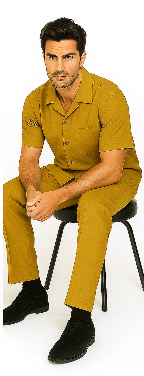 Mens Walking Suit in Color mustard leisure suit casual Matching Shirt and Pants $99