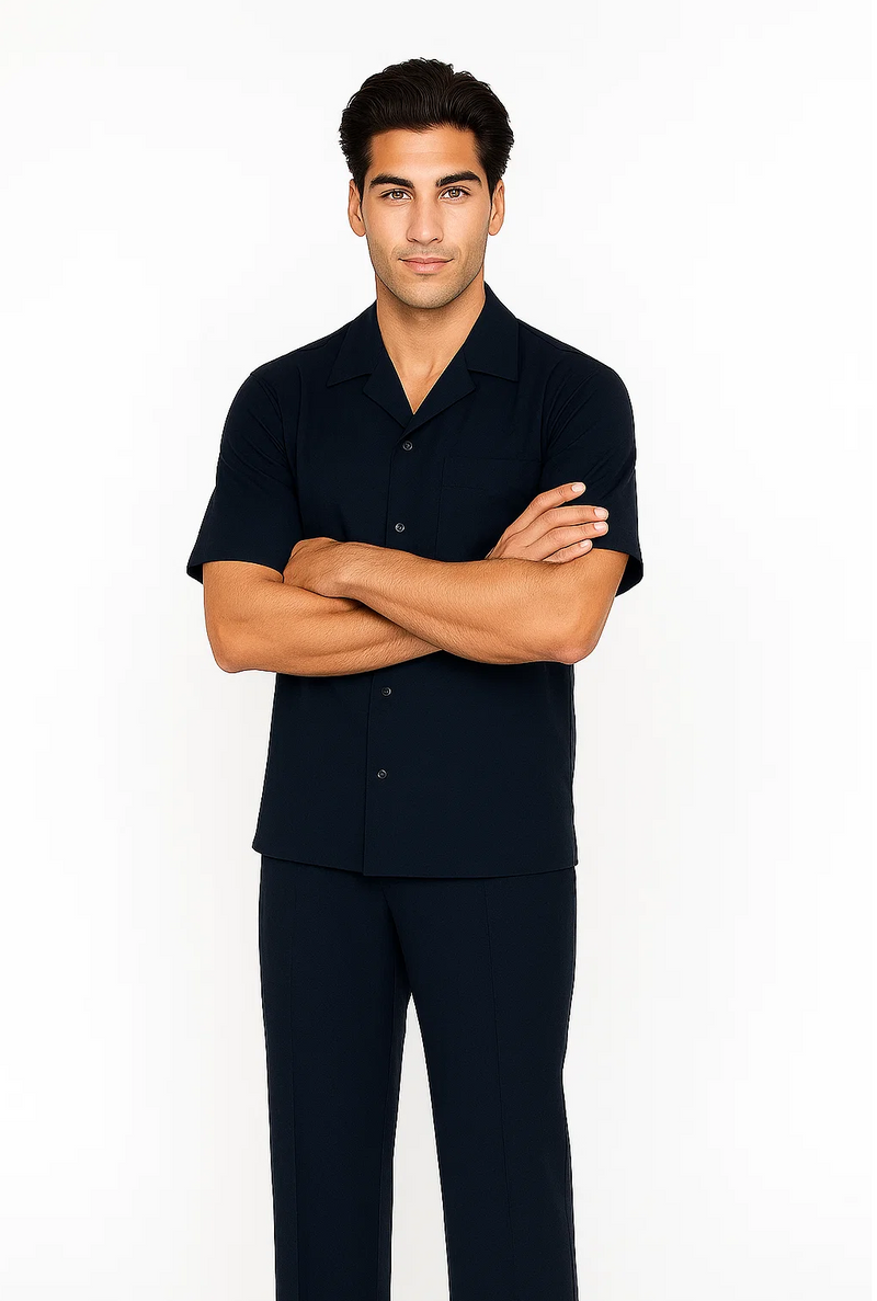 Mens Walking Suit in Color navy leisure suit casual Matching Shirt and Pants $99