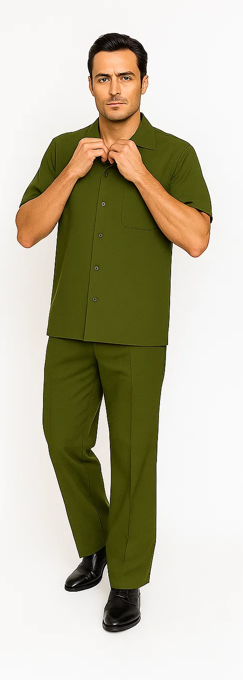Mens Walking Suit in Color olive leisure suit casual Matching Shirt and Pants $99