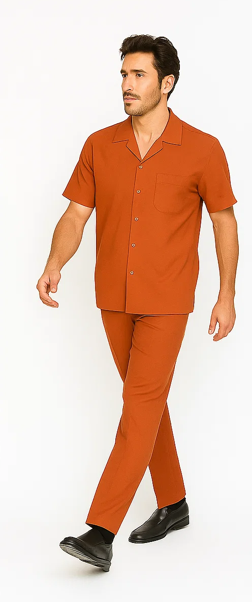 Mens Walking Suit in Color papaya leisure suit casual Matching Shirt and Pants $99