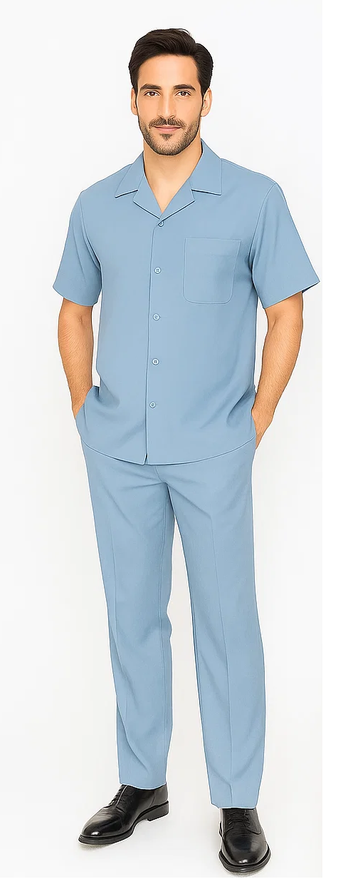 Mens Walking Suit in Color powder blue leisure suit casual Matching Shirt and Pants $99
