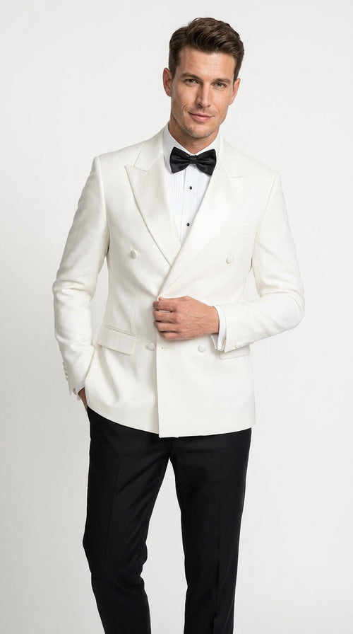 Men's White Double Breasted Dinner Jacket β Peak Lapel Tuxedo Blazer for Weddings, Black Tie & Formal Events
