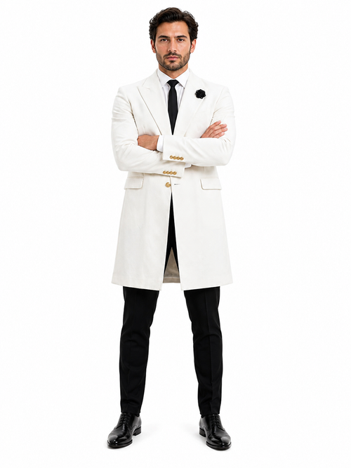 Mens White Velvet Victorian Tailcoat Tuxedo – Three Quarter Length Cutaway Stage And Wedding Jacket