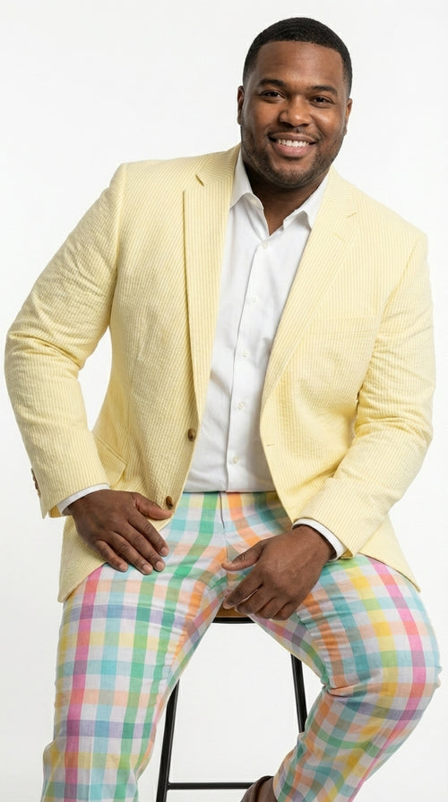 Mens Yellow Seersucker Blazer β Lightweight Summer Sport Coat Formal Casual Wedding Party Jacket
