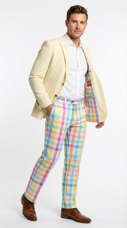 Mens Yellow Seersucker Blazer β Lightweight Summer Sport Coat Formal Casual Wedding Party Jacket