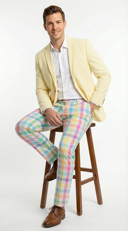 Mens Yellow Seersucker Blazer β Lightweight Summer Sport Coat Formal Casual Wedding Party Jacket