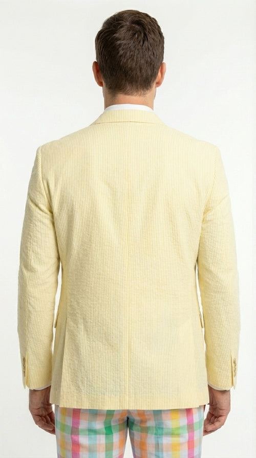 Mens Yellow Seersucker Blazer β Lightweight Summer Sport Coat Formal Casual Wedding Party Jacket
