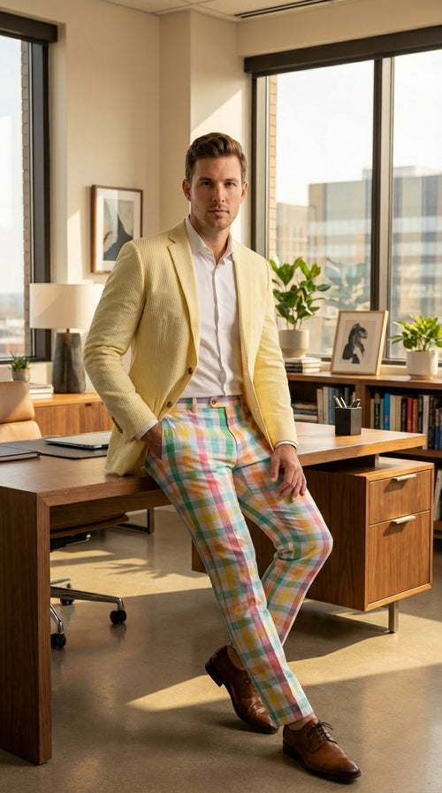 Mens Yellow Seersucker Blazer β Lightweight Summer Sport Coat Formal Casual Wedding Party Jacket