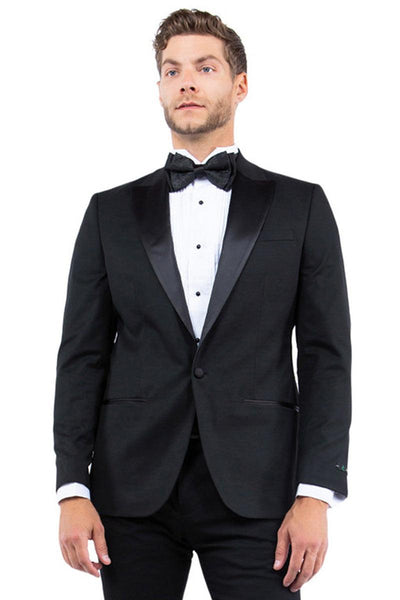 Mens Zegarie Black 1-Btn Peak Lapel Tuxedo Jacket: Modern Fit Separates - Elegant Mensattire