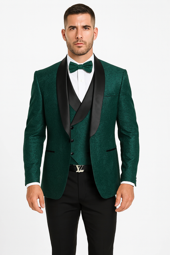 Men's Designer Vested Floral Lace Wedding Tuxedo in Hunter Green – SuitUSA