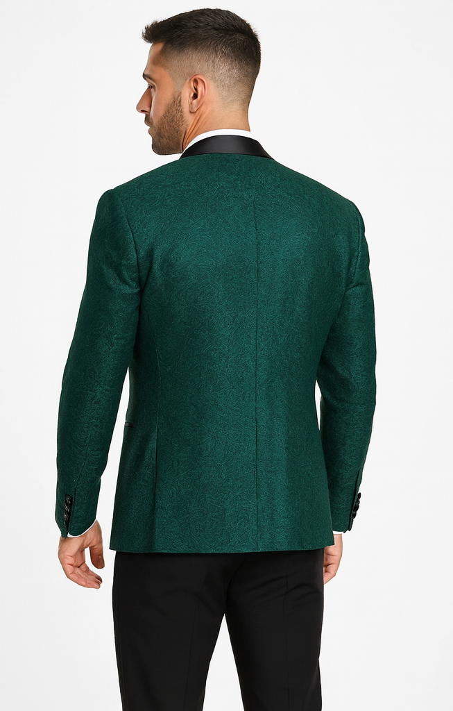 Men's Designer Vested Floral Lace Wedding Tuxedo in Hunter Green