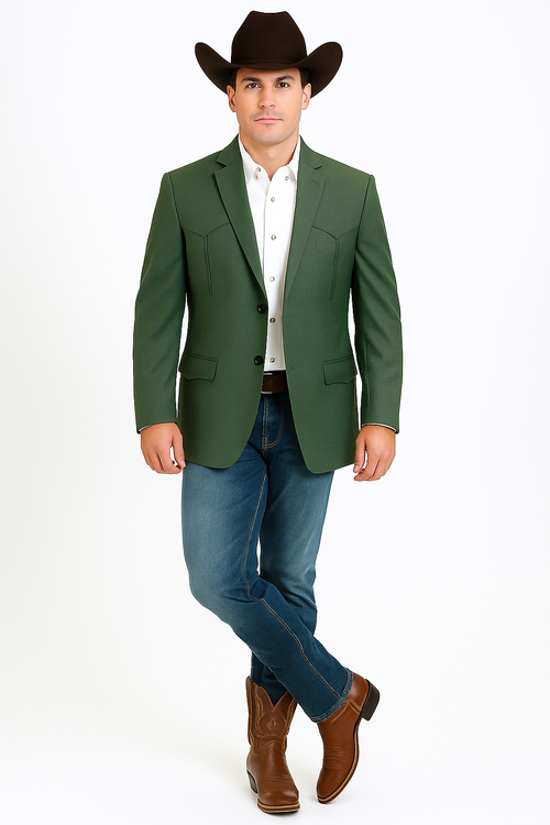 Saco Vaquero Western Blazer - Saco Para Hombre - Mens Double Button Western Green Blazer