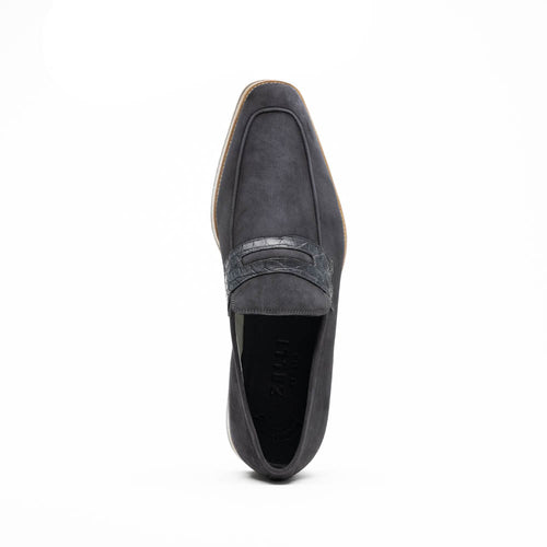 Zelli Meo 3 Suede Loafers with Genuine Crocodile Accent in Grey