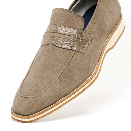 Zelli Meo 3 Taupe Suede Loafers with Genuine Crocodile Accent