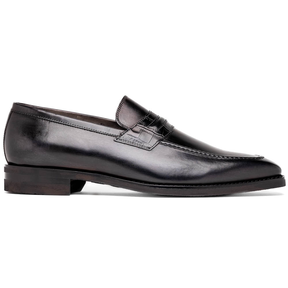 Zelli Meo Hand-Burnished Calfskin Loafers with Embossed Vamp in Black
