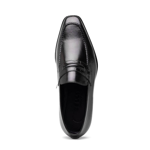 Zelli Meo Hand-Burnished Calfskin Loafers with Embossed Vamp in Black