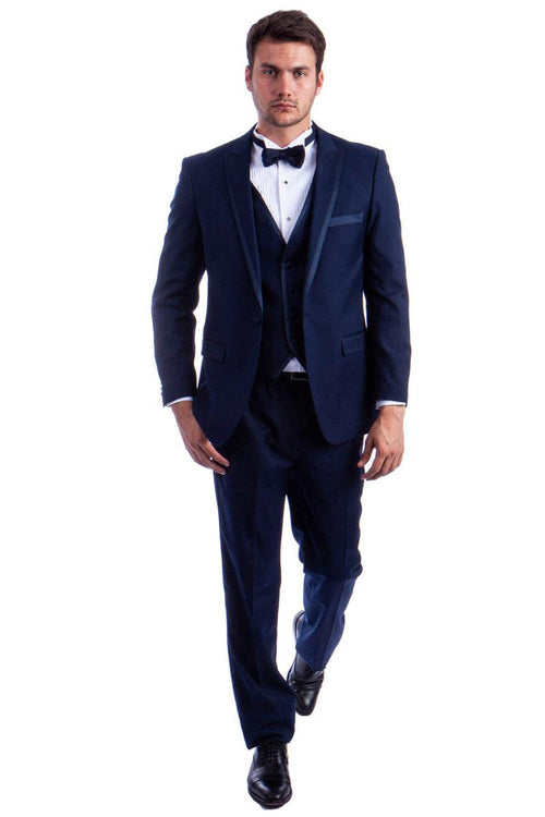 Milano
Men's Navy Blue One-Button Tuxedo w/ Satin Trim by Azzuro Milano - Elegant Mensattire