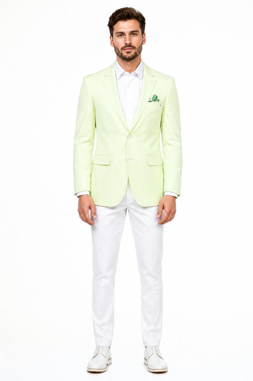 Tazio Men's Summer Blazer - Slim Fit Linen Style - Mint Green