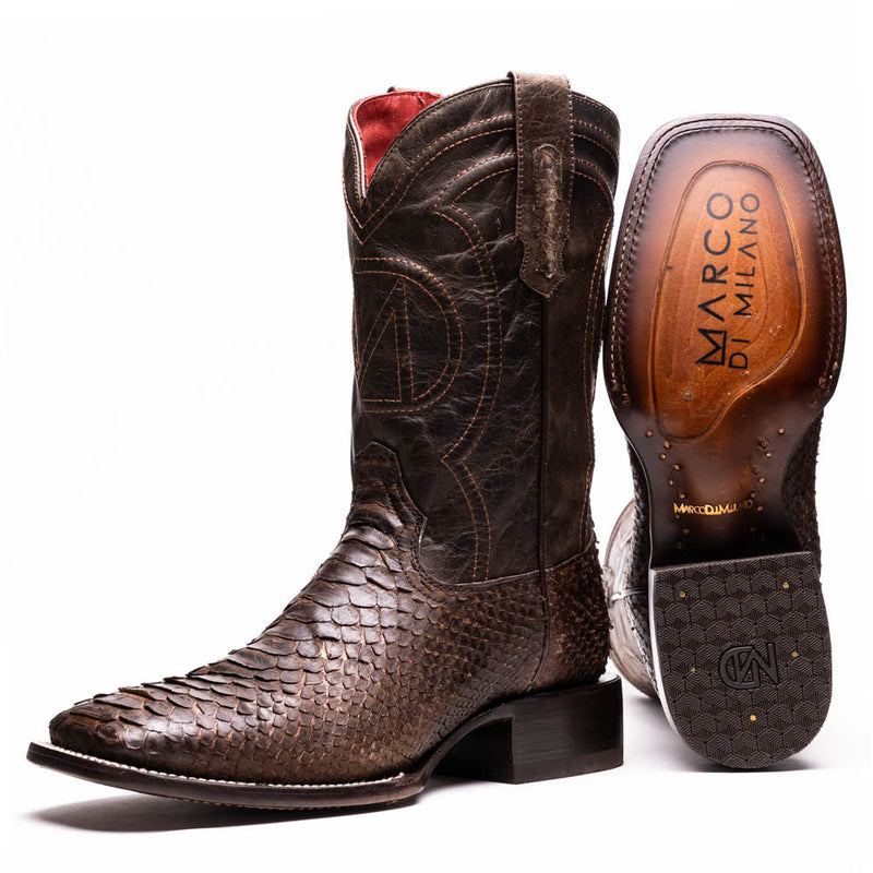 Marco Di Milano Missouri Brown Python Square Toe Cowboy Boots