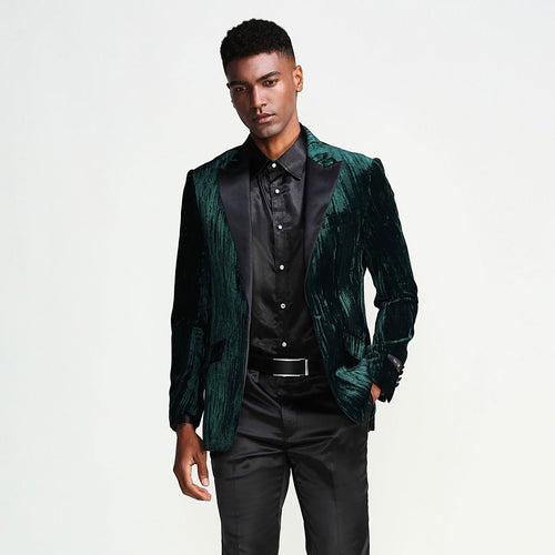 Hunter Green Pattern Tuxedo Jacket with Peak Lapel – Wedding & Prom