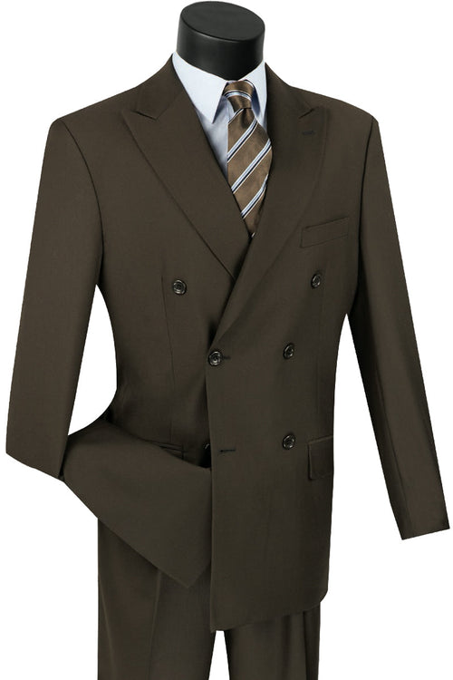 Mens Classic Wool Feel Double Breasted Suit in Beige by Vinci