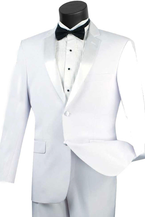 Mens Classic Wool Feel 3 Button Tuxedo in White by Vinci