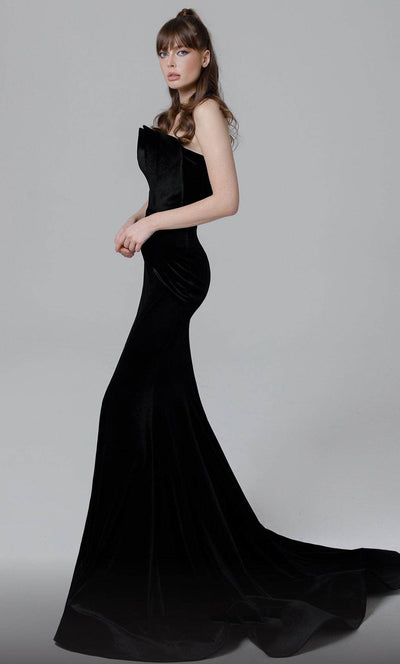 MNM Couture N0450 Black Velvet Strapless Evening Gown