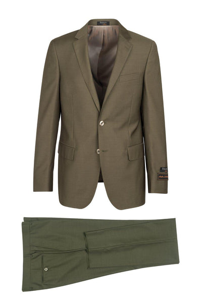 Tiglio Italian Suit - Real Wool Fabric Super 150's Novello Olive, Modern Fit Suit in Color Olive
