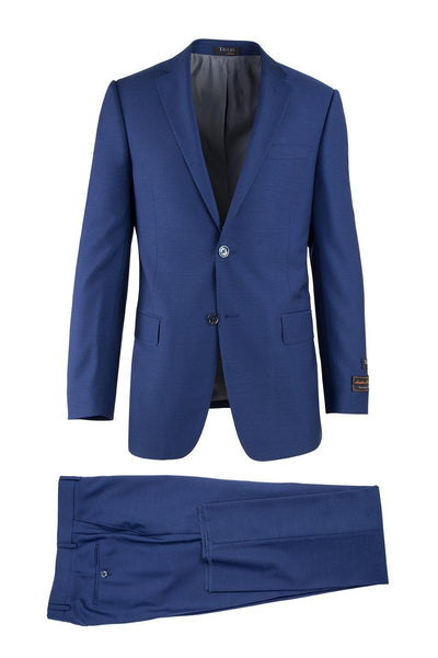 Tiglio Italian Suit - Real Wool Fabric Super 150's Novello F.Blue, Modern Fit Suit in Color Blue