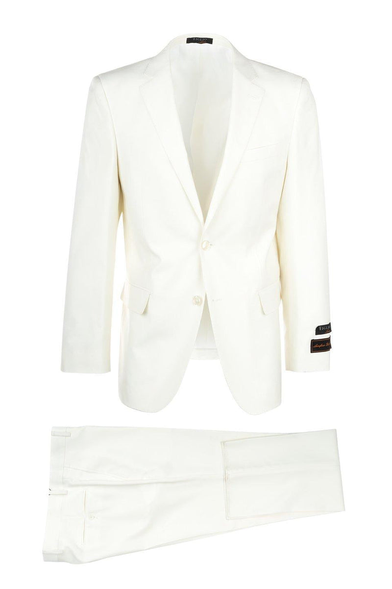Tiglio Italian Suit - Real Wool Fabric Super 150's Novello Off-White, Modern Fit Suit in Color Off-White