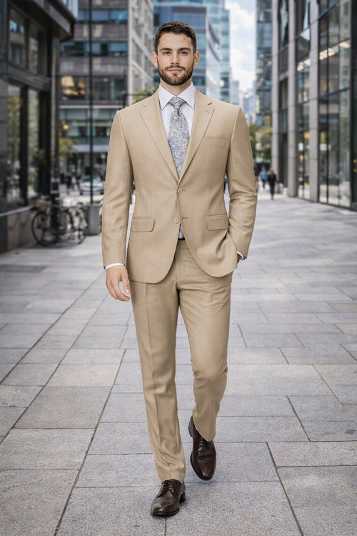 Mens Tiglio Tan Slim Fit Wool Suit – Modern Two-Piece Tailored Suit