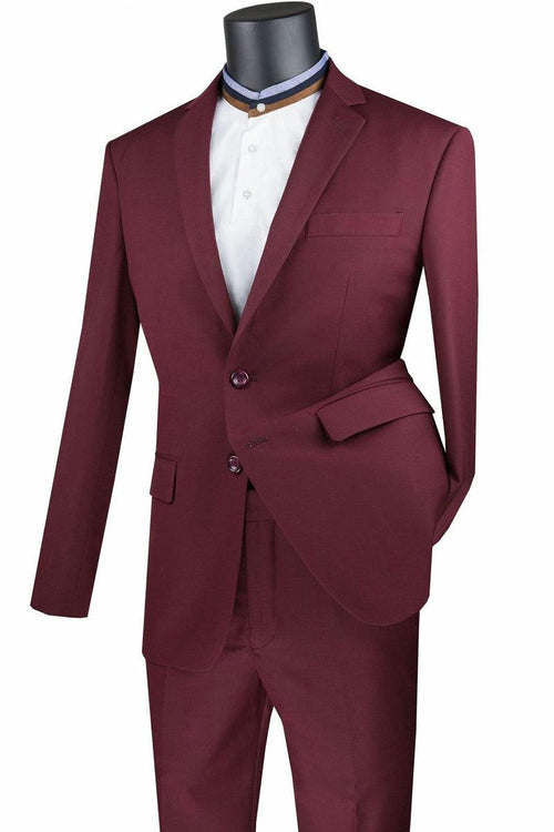Modern Vinci 2-Btn Burgundy Suit: Classy Fit for Trendy Gents - Elegant Mensattire