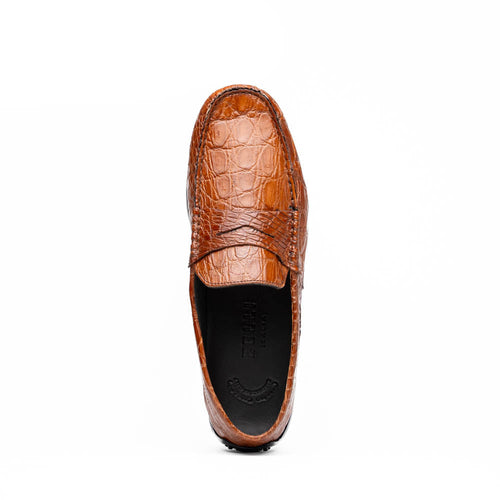 Zelli Monza Genuine Caiman Crocodile Driving Loafers in Cognac