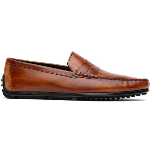 Zelli Monza Hand Burnished Calfskin Driving Loafers in Cognac
