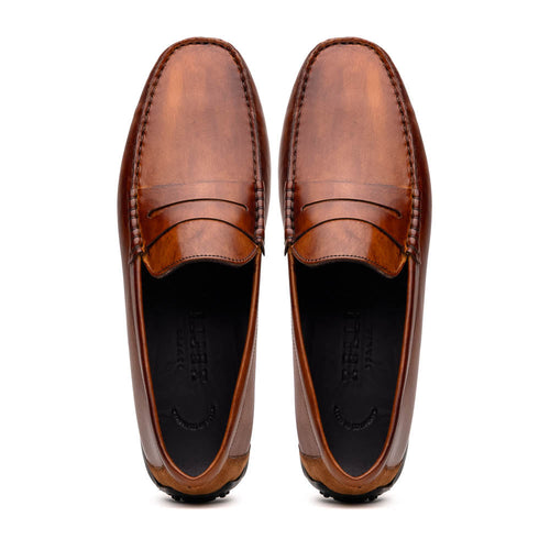 Zelli Monza Hand Burnished Calfskin Driving Loafers in Cognac