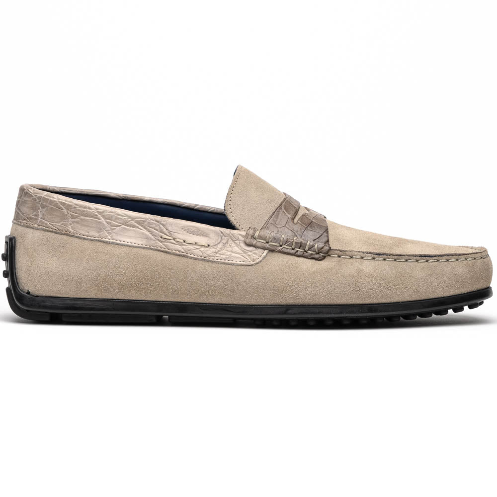 Zelli Monza Suede and Genuine Crocodile Driving Loafers in Sand