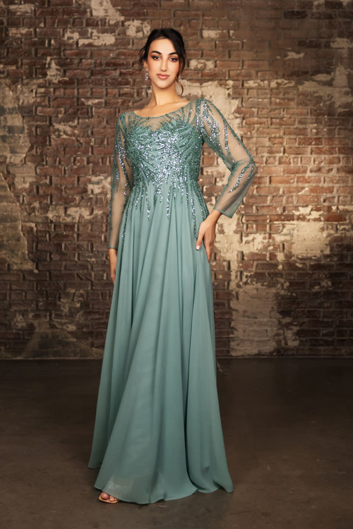 Mother Of The Bride Dress Long Sleeve A-Line Gown By May Queen MQ2161