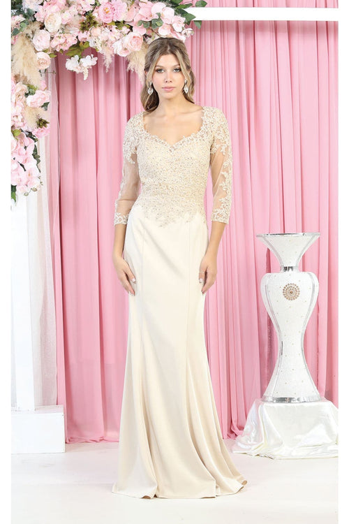 3/4 Sleeve Mother Of The Bride Dress Modest Formal Evening Gown